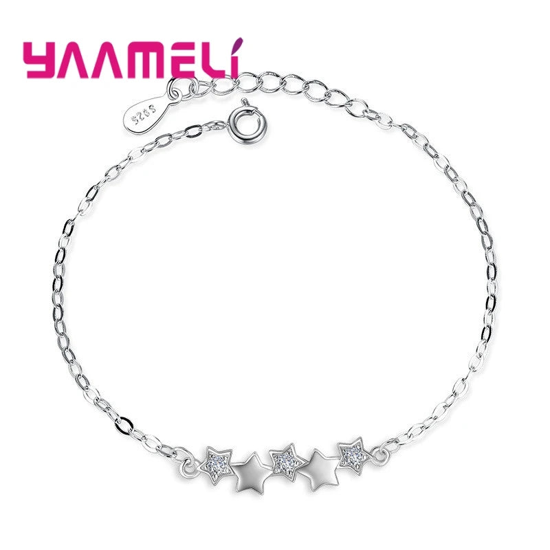 High Quality 925 Sterling Silver Color Bracelet Austrian Crystal Stars Charms Women Girls Bangles Jewelry Birthday Gifts Qme