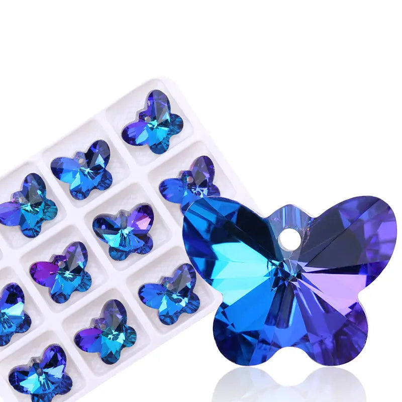 14mm 6754 Butterfly Pendant Beads Glass Butterfly Charms Gems Crystal for Women Jewelery Making Earring Necklace DIY 12pcs/lot Qme Purple