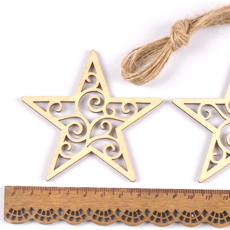 Unfinished Moon/Star/heart Shape Hanging Pendant Wood Slices Crafts For DIY Scrapbook Home Decor Wooden Ornament 5pcs 80mm m2577 Qme 3