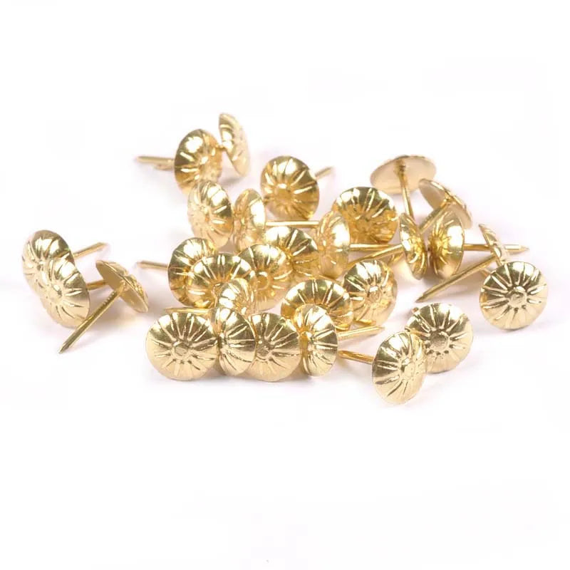 50Pcs Brass Upholstery Nails Tack Antique Furniture Sofa Door Box Case Decor Tack Stud Pushpin Head Doornail Woodwork Tool c2893 Qme gold