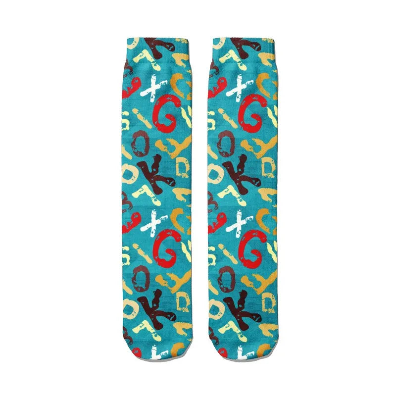 3D Cool Doodle Printing Socks Fashion Trend Hip Hop Thigh Colorful Qme style9 One Size China Mainland