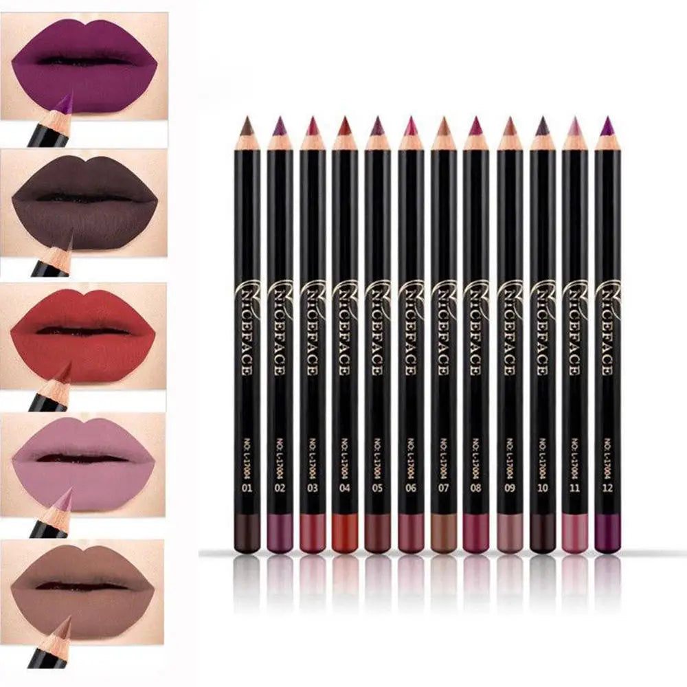 NICEFACE 12 Colors Matte Lip Pencils Nude Lipliner Pencil Waterproof Lipstick Pen Lip Liner Long Lasting Lips Makeup Cosmetics Qme