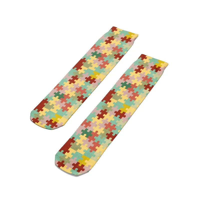 Classic Women Socks Casual Comfortable Puzzle Happy Business Party Qme