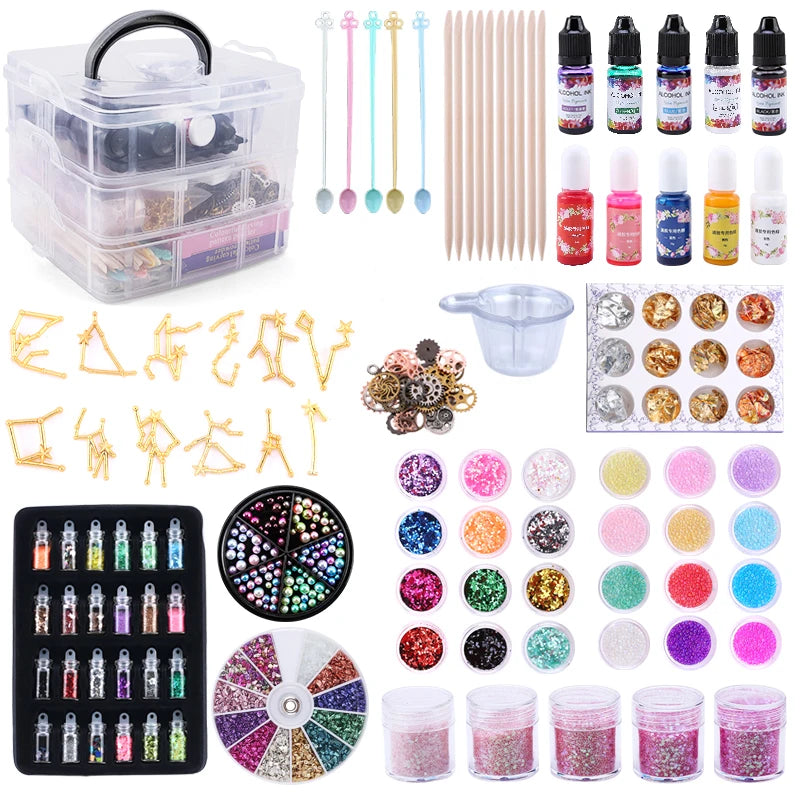Resin Jewelry Making Kit Epoxy Resin Filling Material Set With Dried Flowers Glitter Powder For Resin Accessories Craft Supplies Qme set-5