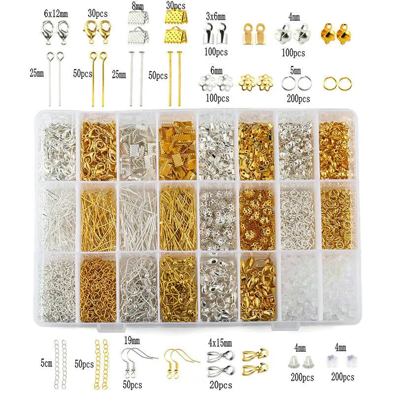 Jewelry Findings Tool Set Open Jump Ring/Lobster Clasp/Tail Chain/Clip Buckle/Drop Kit/Earring Hooks/ For DIY Jewelry Making Qme