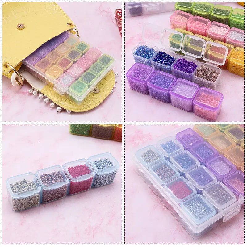 17.5x10.7x2.7CM Rectangle 28 Slots Jewelry Plastic Storage Box Rhinestone Beads Pill Earrings Storage Box Case Container Qme