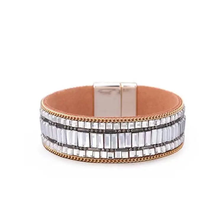 Ladies Natural Stone Leather Bracelet Fashion Bohemian Braided Rope Wide Multilayer Winding Bracelet Men's and Women's Jewelry Qme 5 20cm