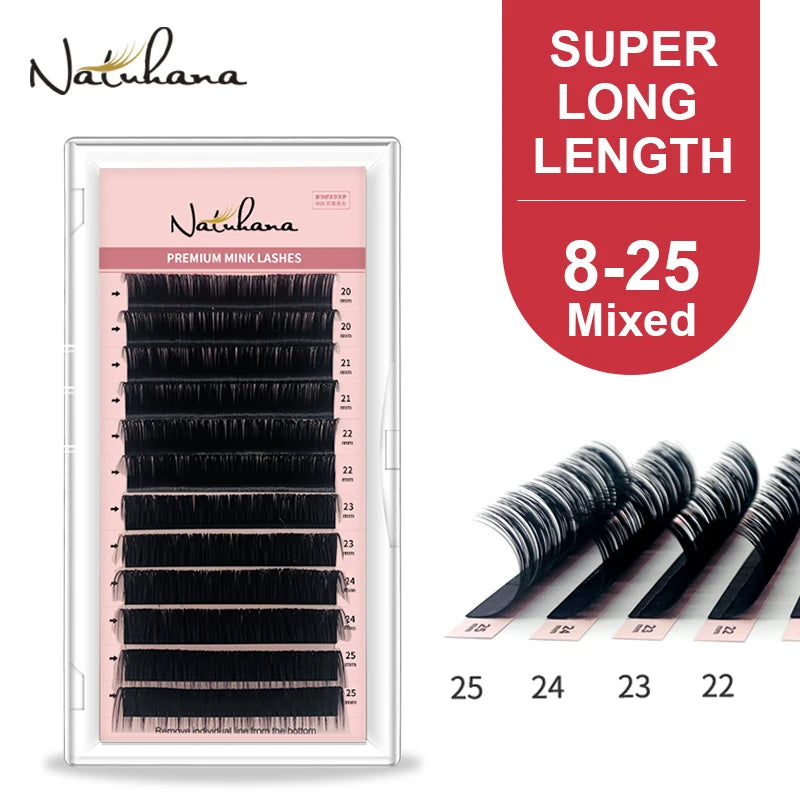 NATUHANA 8- Mix Length False Eyelash Extension Individual Synthetic Qme D 0.05mm 15-20 Mixed - 12rows