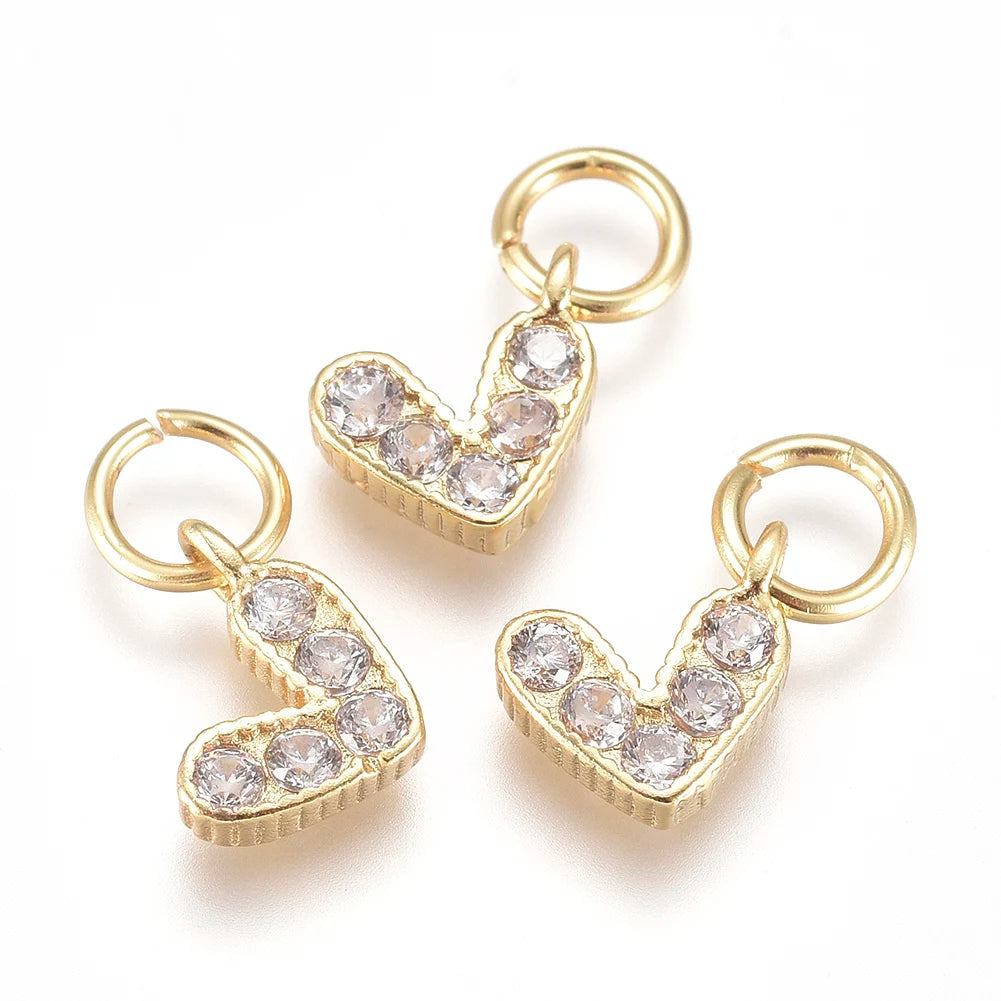 PandaHall 20Pcs Heart Brass Micro Pave Cubic Zirconia Charms with Jump Ring for Jewelry Making DIY Earrings Necklace Accessories Qme Silver