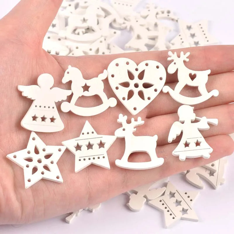 50pcs 26-30mm Wood Crafts white angels/stars/wood horse DIY Scrapbooking For Wooden Ornament Home Decoration Sewing Accessories Qme Default Title