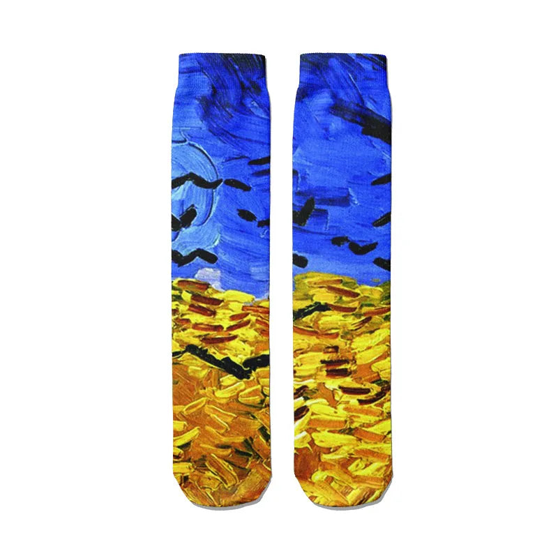 Van Gogh Mural World Famous Painting Sunflower Socks Men Novelty Qme style5