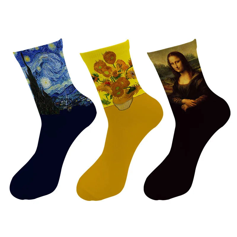 Retro Mona Lisa Sunflower Socks Men's Women Oil Painting Unisex Qme