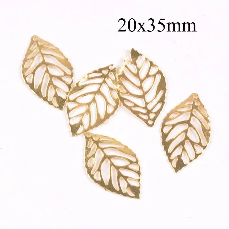 30Pcs Metal Crafts Filigree Leaves Wraps Connectors Embellishments For DIY Home Decor Handicraft Scrapbooking 20-45mm YK0786 Qme gold