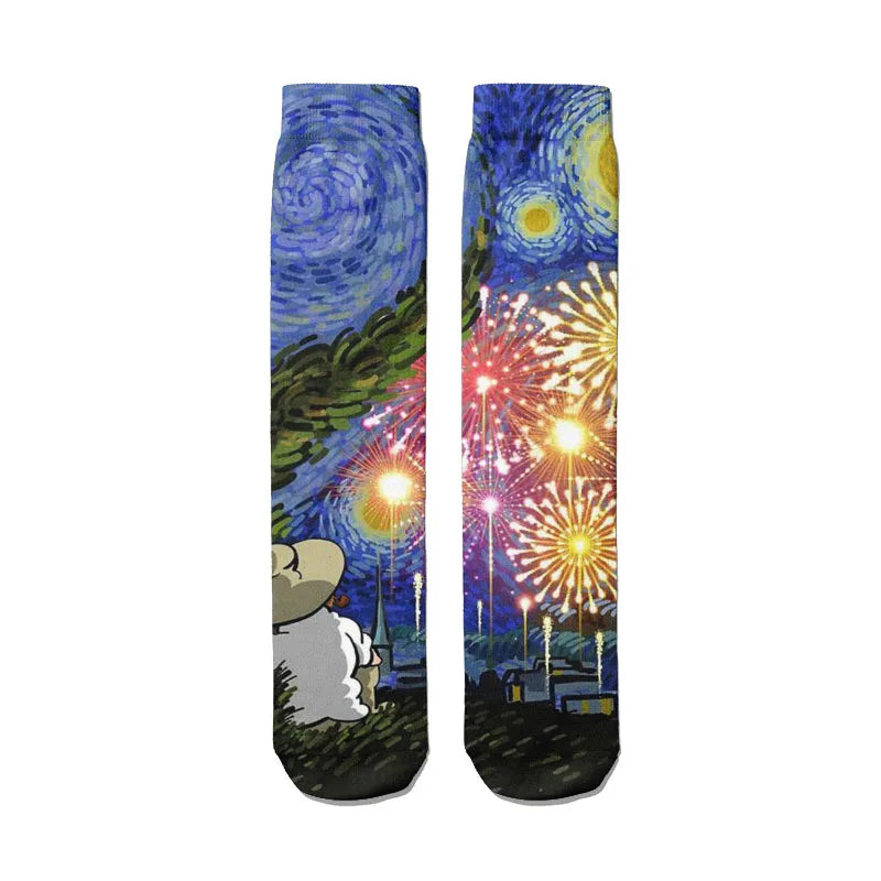 Creative Cartoon Van Gogh Cotton Socks Female Kawaii Spring Fall Qme style8 One Size China Mainland