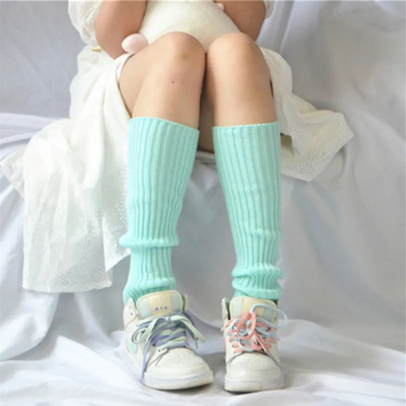 Sweet Girl Leg Warmers Wool Ball Knitted Foot Cover Women Autumn Qme SKY BLUE length-40cm
