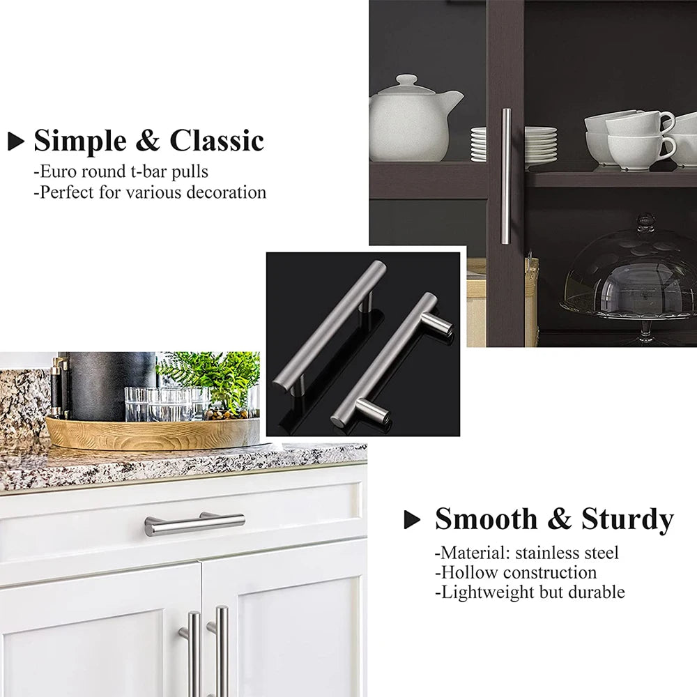 Furniture Handles Wardrobe Door Pull Stainless Steel Drawer Handle T Bar Straight Kitchen Long Cabinet Closet Knob Black Silver Qme
