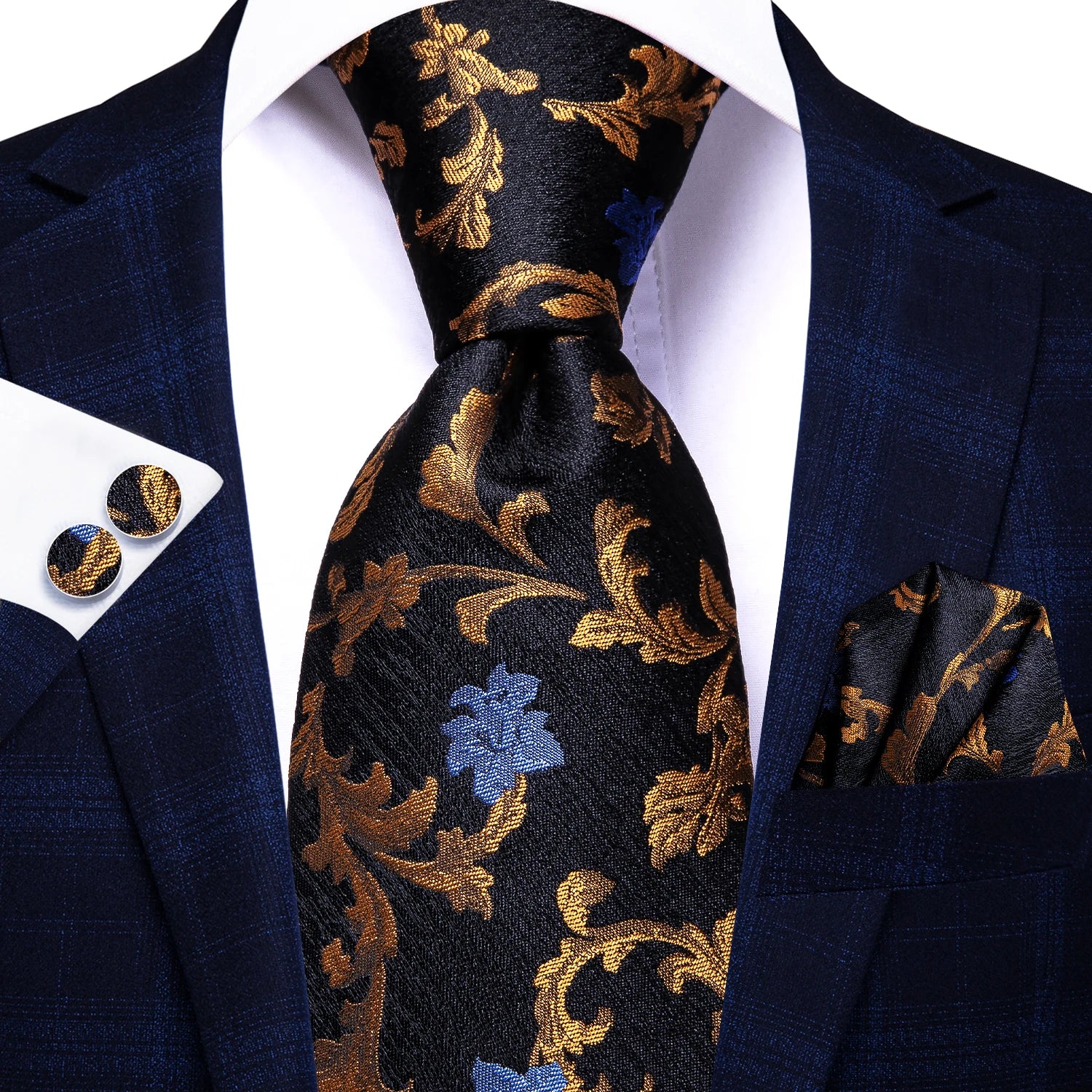 Luxury Mens Ties Floral Black Gold Paisley Red Blue Necktie Pocket