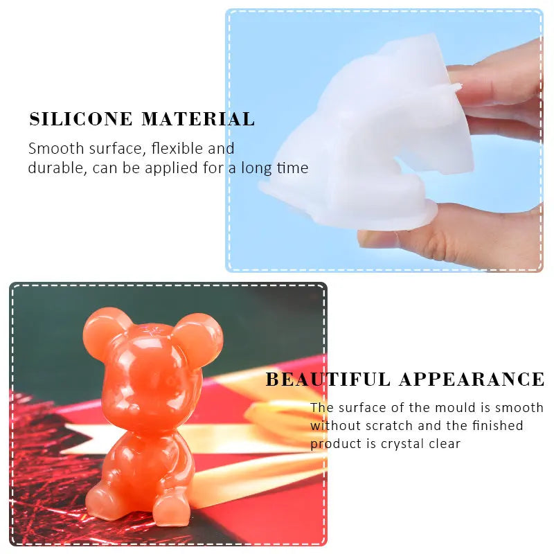 Stereoscopic Animal Resin Molds Silicone Bear Casting Molds Epoxy Resin Mold for Keychains DIY Handmade Resin Jewelry Supplies Qme