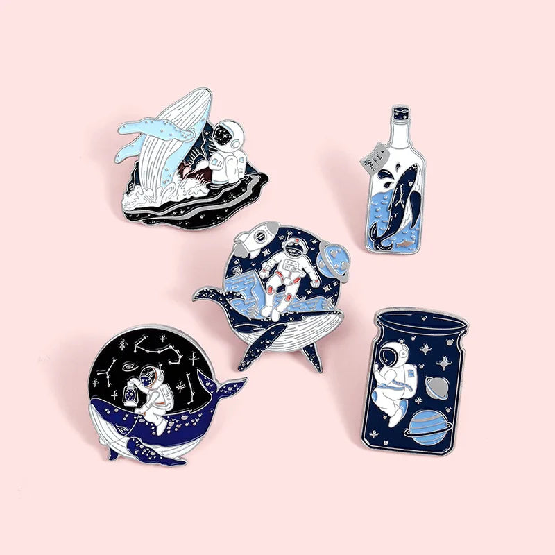 Cosmic Galaxy Astronaut Whale Enamel Lapel Pins Space Brooches Need My Space Badges Plante Pins Up Space Lover Jewelry Wholesale Qme