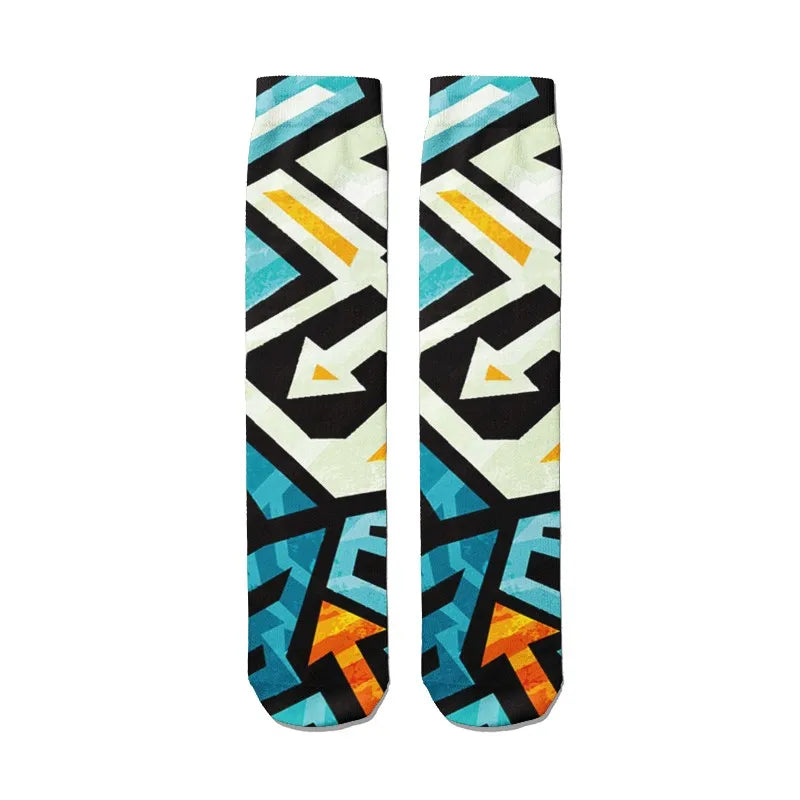 3D Graffiti Harajuku Hip Hop Thigh Socks Colorful Happy Funny Qme style6 One Size China Mainland