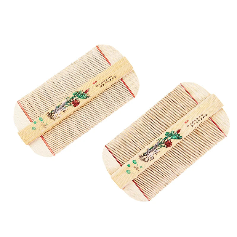 Chinese Traditional Bamboo Double Sided Lice Comb Handmade Dense Rose Qme
