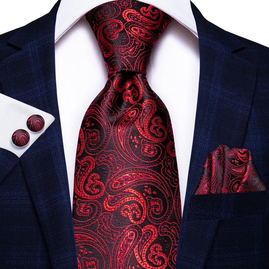 Hi-tie Paisley Wine Red 100 Silk Men's Tie Neckties Ties Men Formal Qme