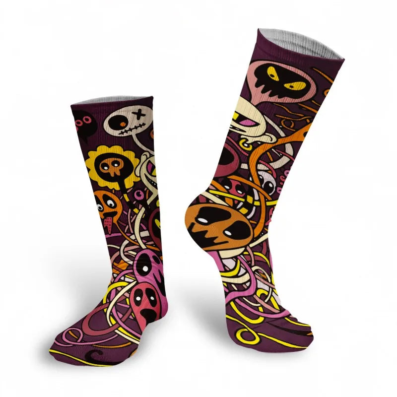 Mens Sock Funny Cartoon Doodle Pattern Hip Hop Cool Socks Women Happy Qme style1 One Size China Mainland