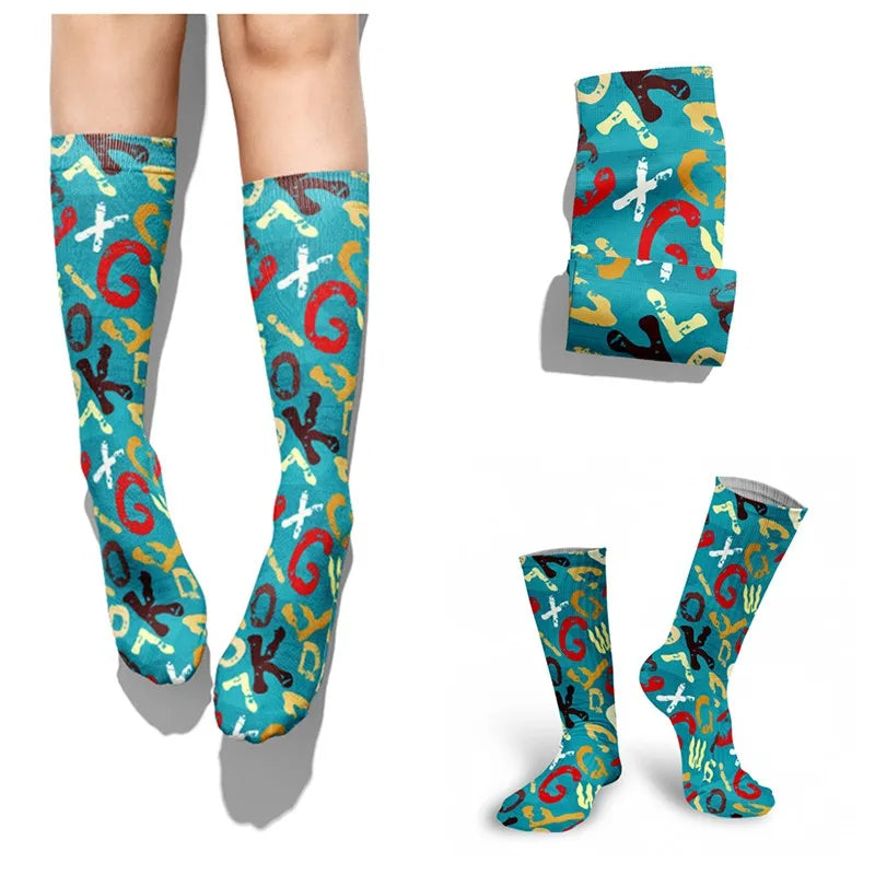 3D Cool Doodle Printing Socks Fashion Trend Hip Hop Thigh Colorful Qme