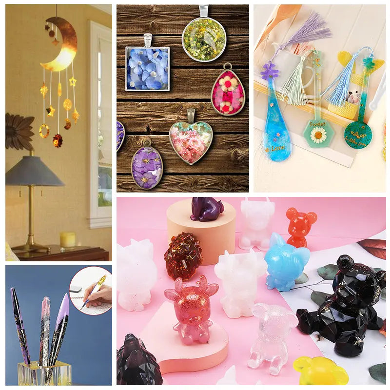Epoxy Silicone Mold Set Jewelry Casting Mold Kit with Hand Drill, Glitter Sequins and Tools for Pendant Earring Keychain Making Qme