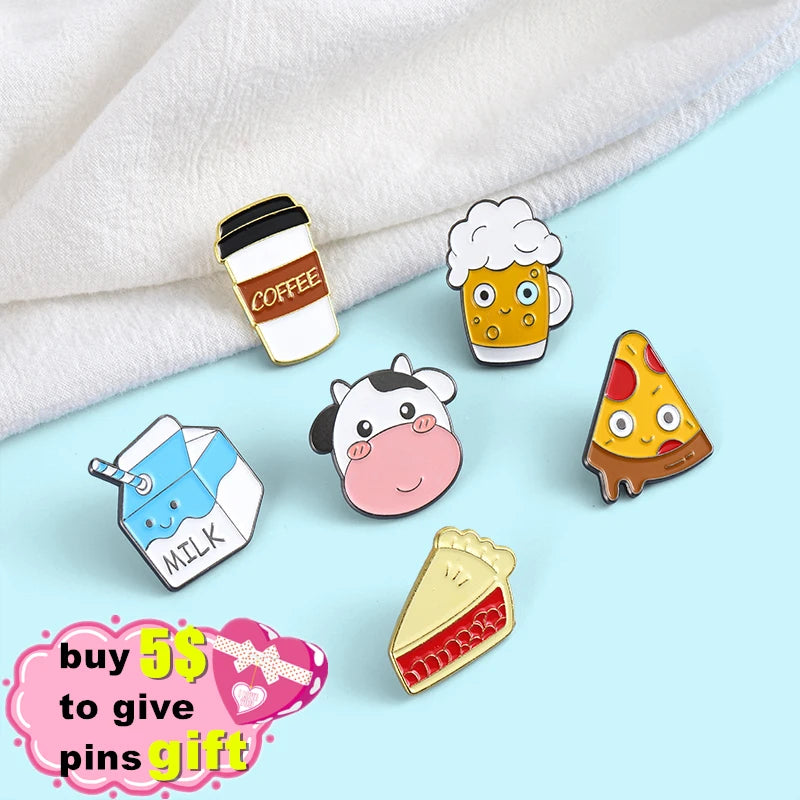 Cartoon Enamel Pin Food Badge Milk Coffee Bread Sandwich Brooches for Women Cute Backpacks Lapel Pin Jewelry Gift Wholesale Qme