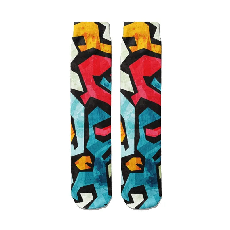3D Graffiti Harajuku Hip Hop Thigh Socks Colorful Happy Funny Qme style3 One Size China Mainland