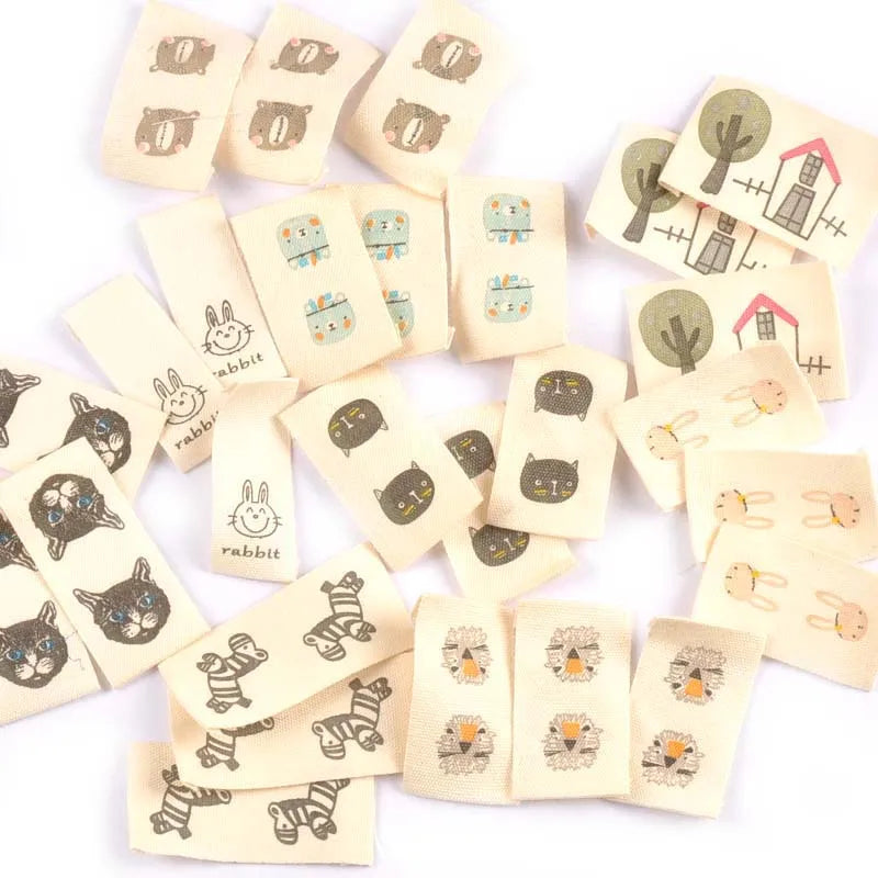 Mixed Animal Printed Cotton Woven Labels For DIY Sewing Accessories Garment Fabric Shoes Bags Clothing Tags 50pcs c2244 Qme mix