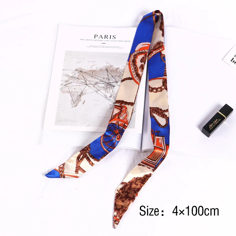 Print Flower Small Scarf Women Handle Bag Ribbons Fashion Head Long Qme