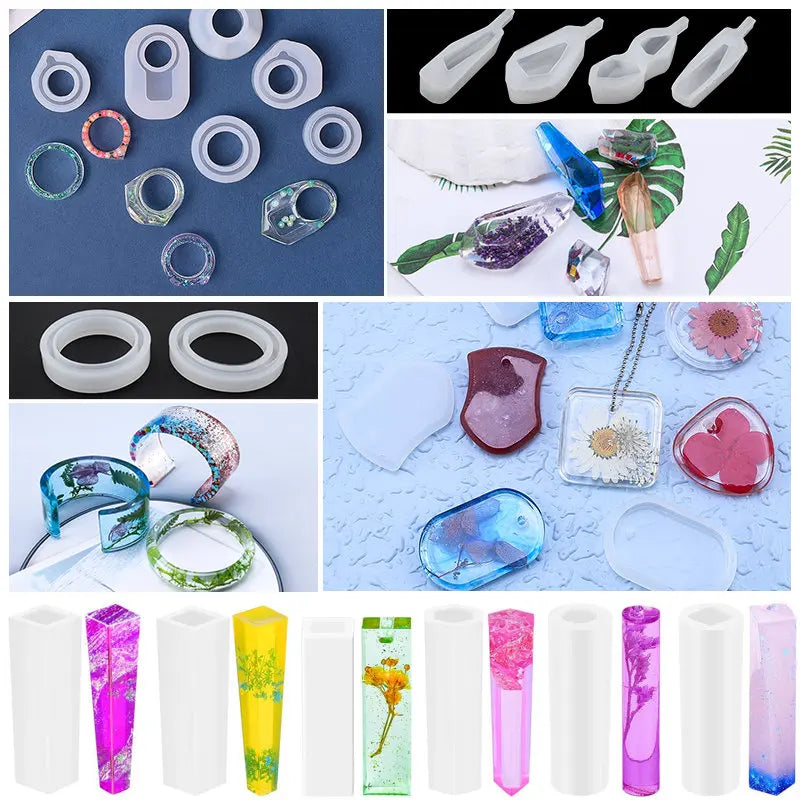 Epoxy Silicone Mold Set Jewelry Casting Mold Kit with Hand Drill, Glitter Sequins and Tools for Pendant Earring Keychain Making Qme