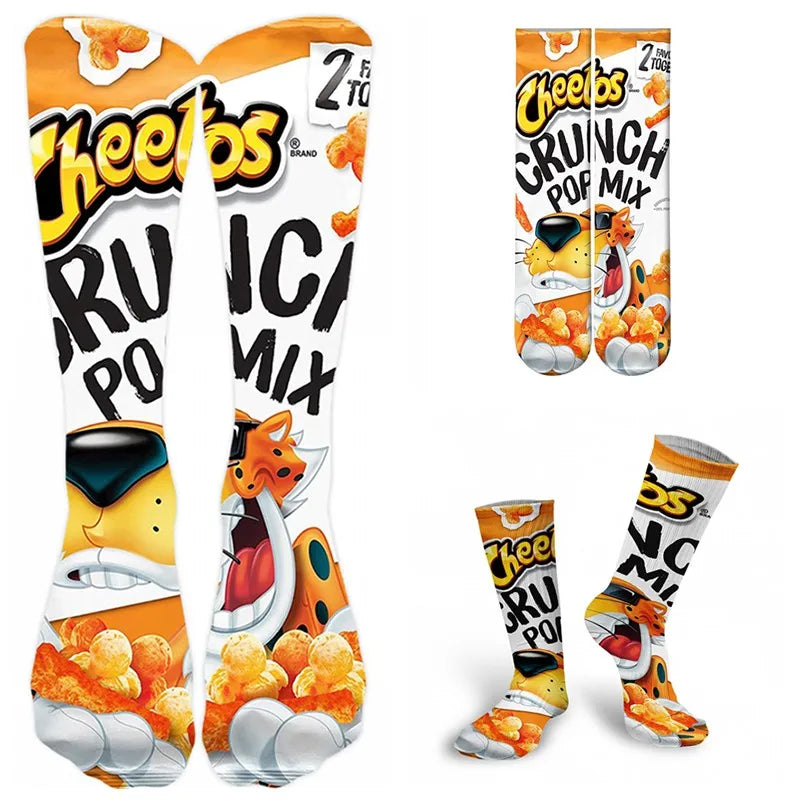 Funny 3D Printing Potato Chips Socks Female French Fries Packaging Qme