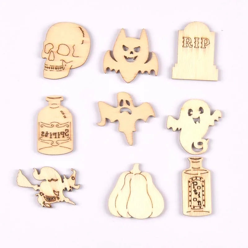 50Pcs Halloween Skull/pumpkin Wood Slices DIY Crafts Supplies Wooden Embellishments Handmade Scrapbooking Party Home Decor m2717 Qme