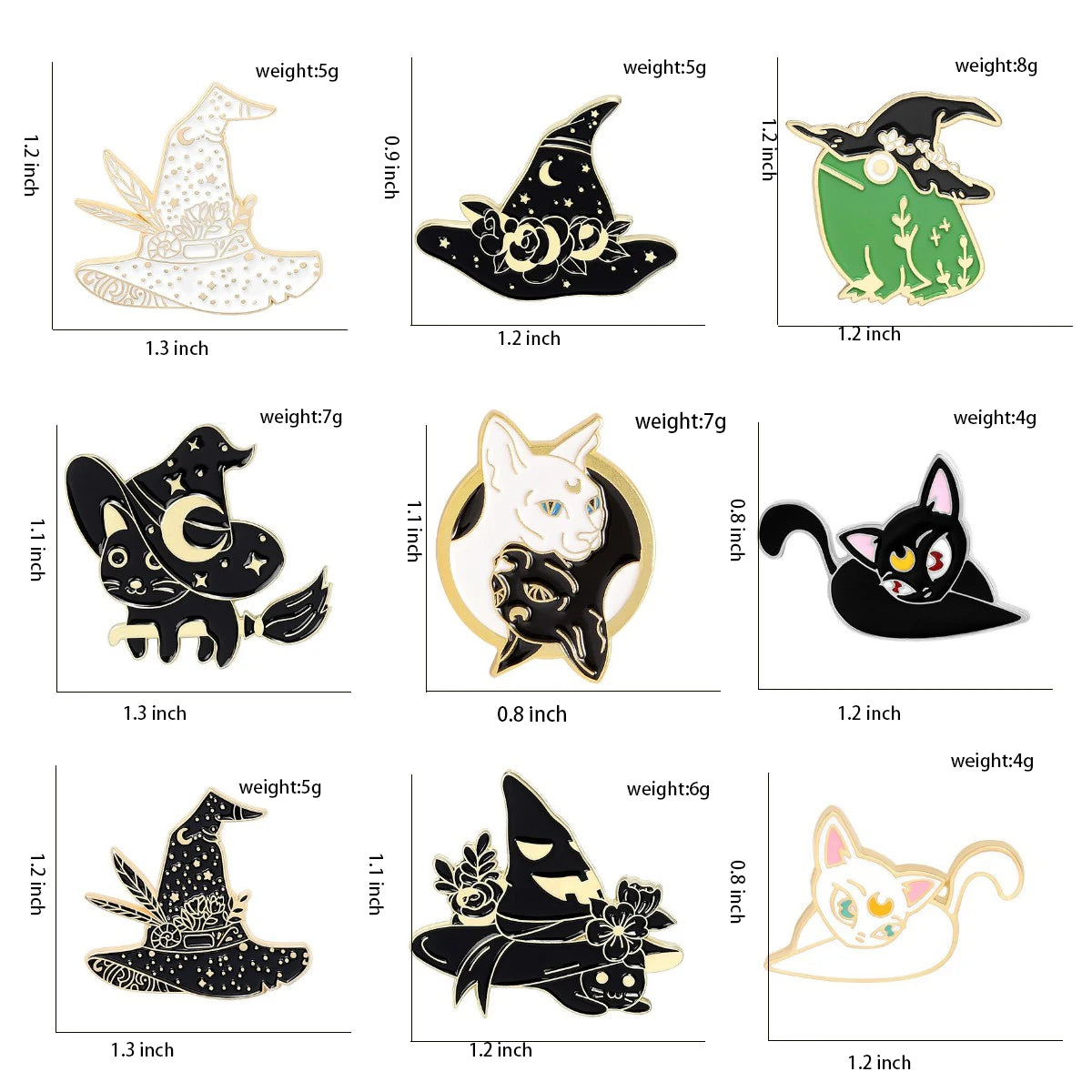 Witch Enamel Pins Collection Witch Hat and Cat Frog Pins Up Crescent Moon Black Gothic Lapel Pin Wiccan Brooches Witches Jewelry Qme