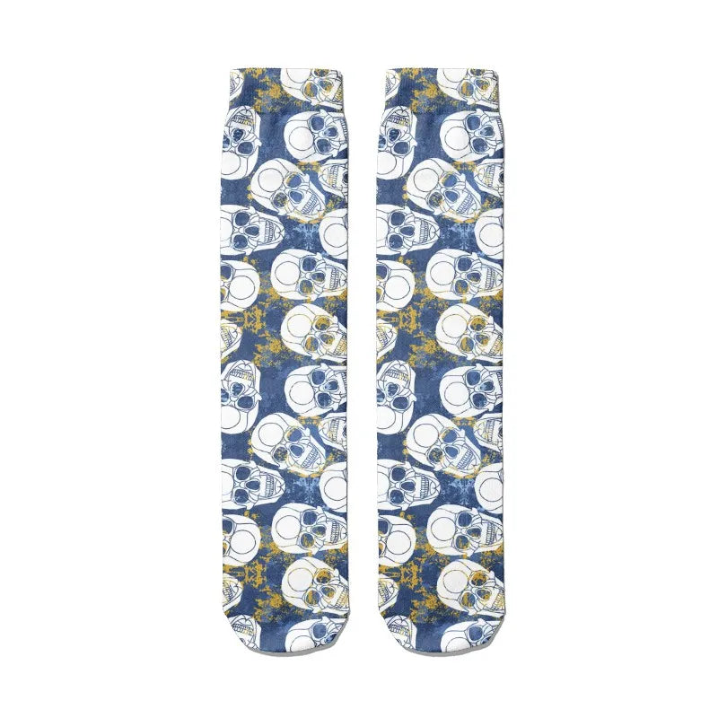 Funny Harajuku Cartoon Skull Socks Cotton Men Women's Colorful Sports Qme style6 One Size China Mainland