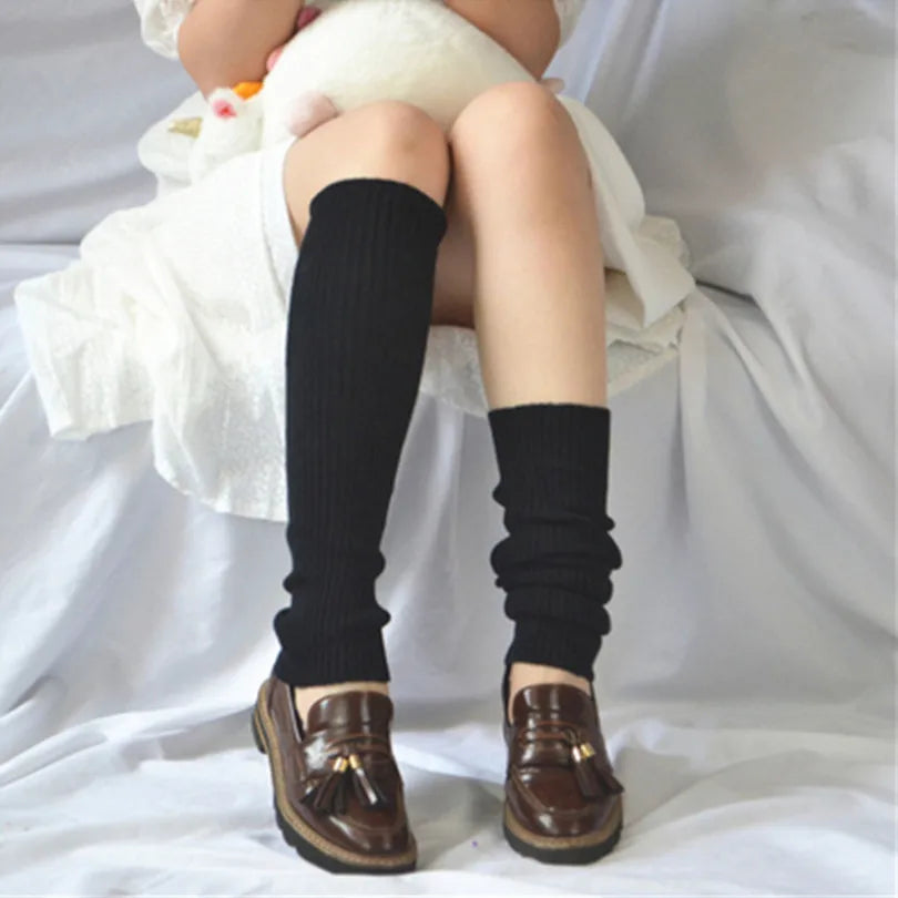 Sweet Girl Leg Warmers Wool Ball Knitted Foot Cover Women Autumn Qme black length-40cm
