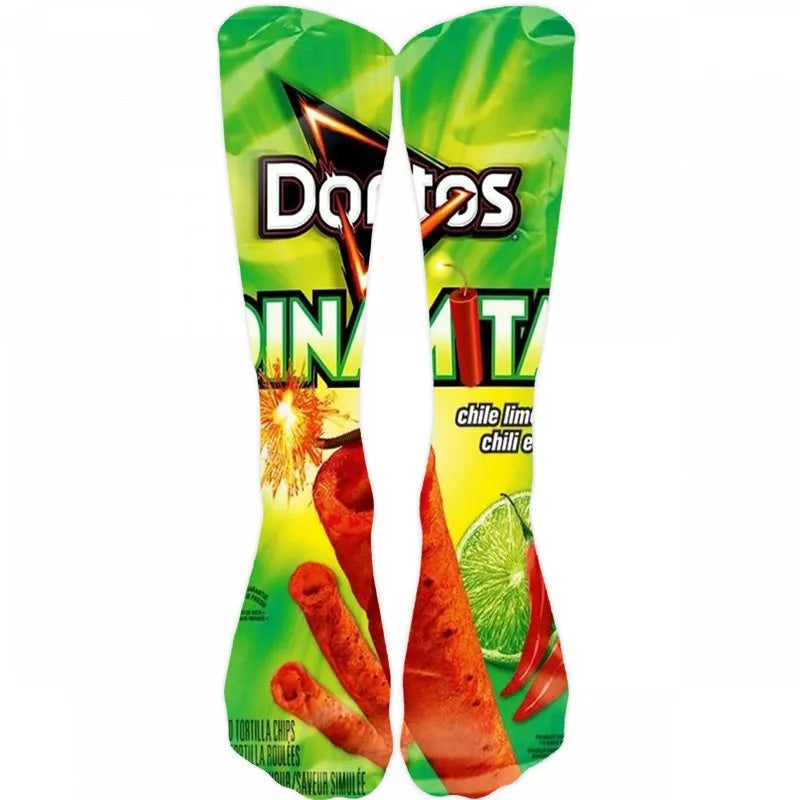 Creativity Long Socks Female Art 3D Printed Potato Chips Tomato Qme style13 One Size China Mainland