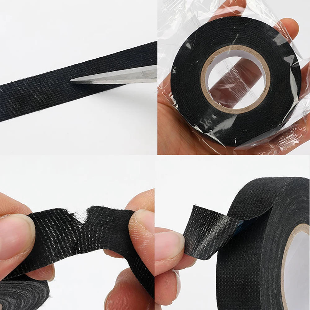 1-4pcs 15/25M High Temp Wire Harness Wrapping Tape Self-Adhesive Automotive Wiring Harness Fabric Tape for Car Noise Damping Qme