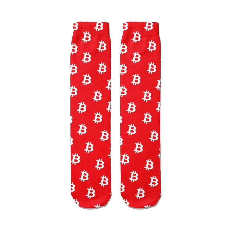 Creative Bitcoin Print Socks Men Women Breathable Middle Tube Unisex Qme style5 One Size China Mainland