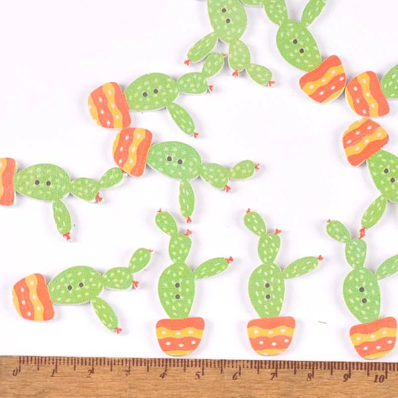 20Pcs Mixed Cartoon Cactus Wooden Buttons For Sewing Clothing DIY Crafts Scrapbooking Decorative Handmade Accessories m2207 Qme 1