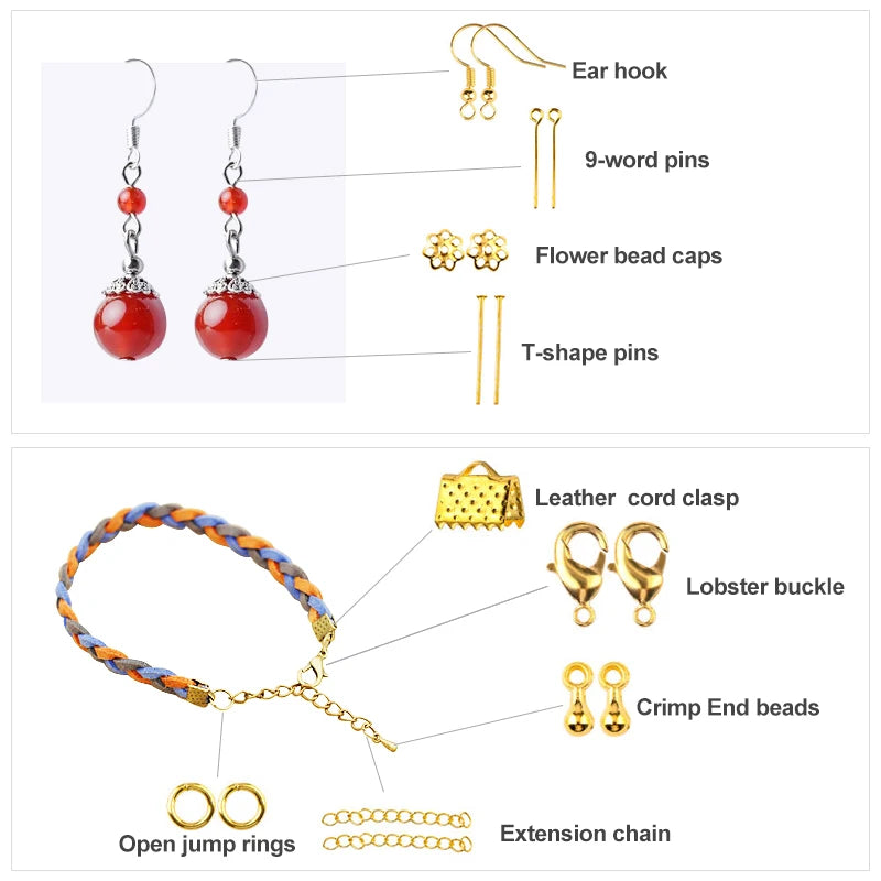 Jewelry Findings Tool Set Open Jump Ring/Lobster Clasp/Tail Chain/Clip Buckle/Drop Kit/Earring Hooks/ For DIY Jewelry Making Qme