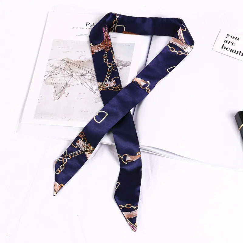Print Flower Small Scarf Women Handle Bag Ribbons Fashion Head Long Qme SJ-S02