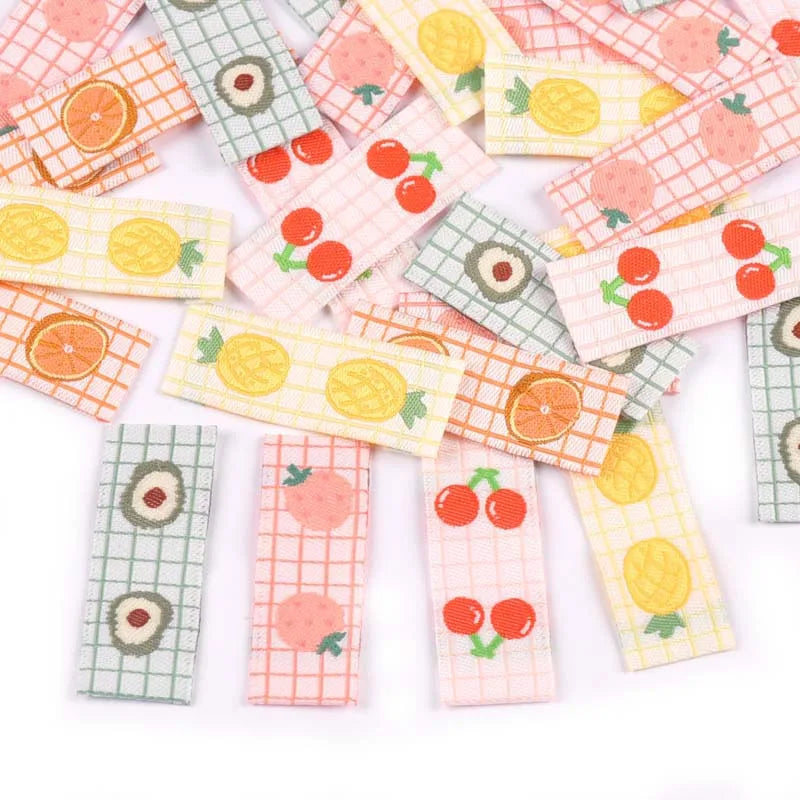 50Pcs Fruits Embroidery Cherry/Avocado Labels For Sewing Accessories Washable Care Bags Clothes Handmade Crafts Garment Tags Qme