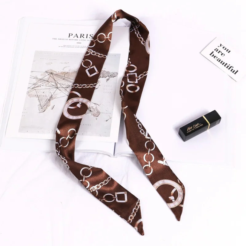 Print Flower Small Scarf Women Handle Bag Ribbons Fashion Head Long