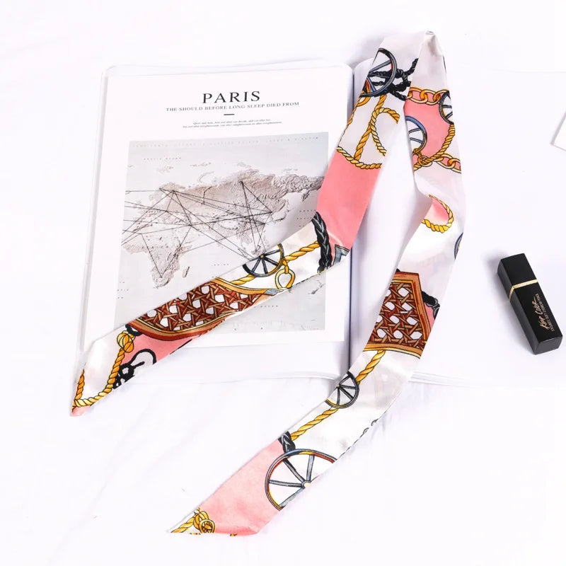 Print Flower Small Scarf Women Handle Bag Ribbons Fashion Head Long