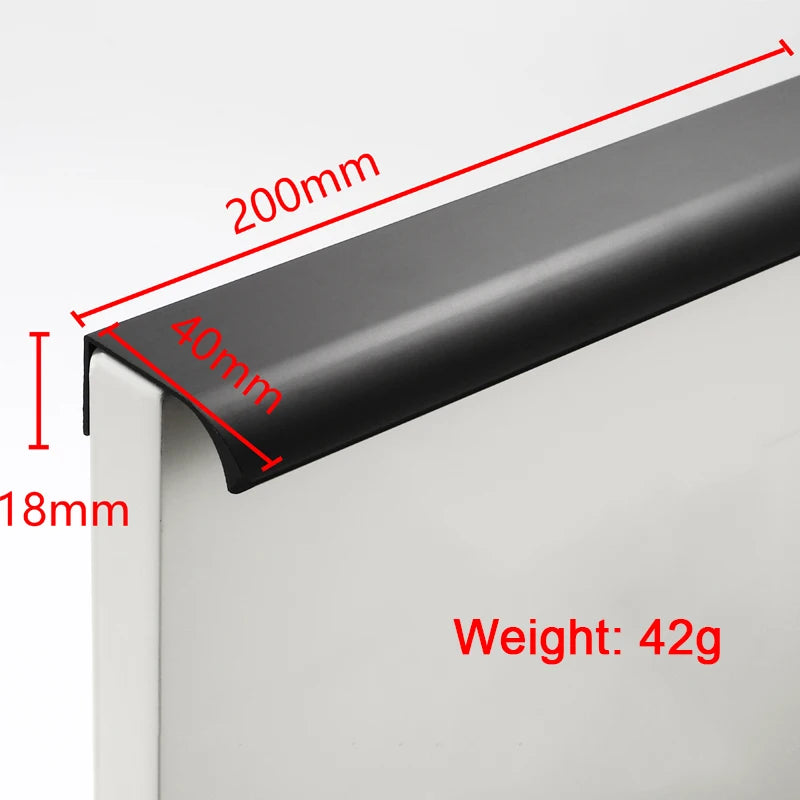 Hidden Handle Kitchen Cabinet Furniture Handles Black Cupboard Drawer Pulls Wardrobe Door Knobs Prevent Scratching with Screw Qme black 200mm