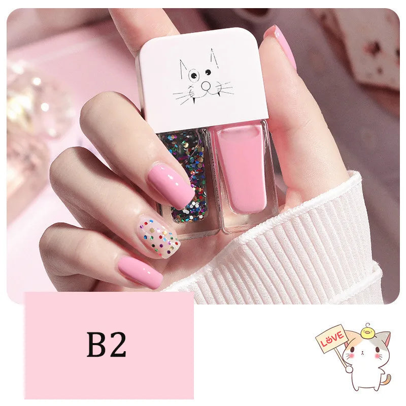 New 2 In 1 Candy Color Nail Polish Manicure Water-based Bright Scrub No Bake No Peeling Quick Dry Waterproof Lasting Nail Polish Qme B2